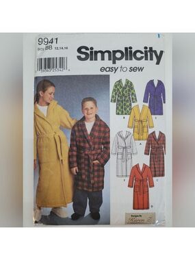 🧵4/$20🧵 Simplicity 4713 Bathrobe Kids Sewing Pattern Uncut Size 12-16 DIY